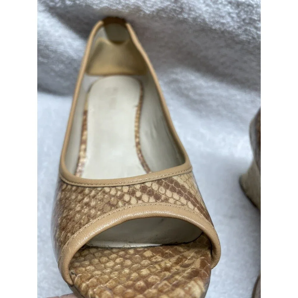 Nine West Shoes Women Size 7M Faux Snakeskin Peep Toe Espadrille Wedges